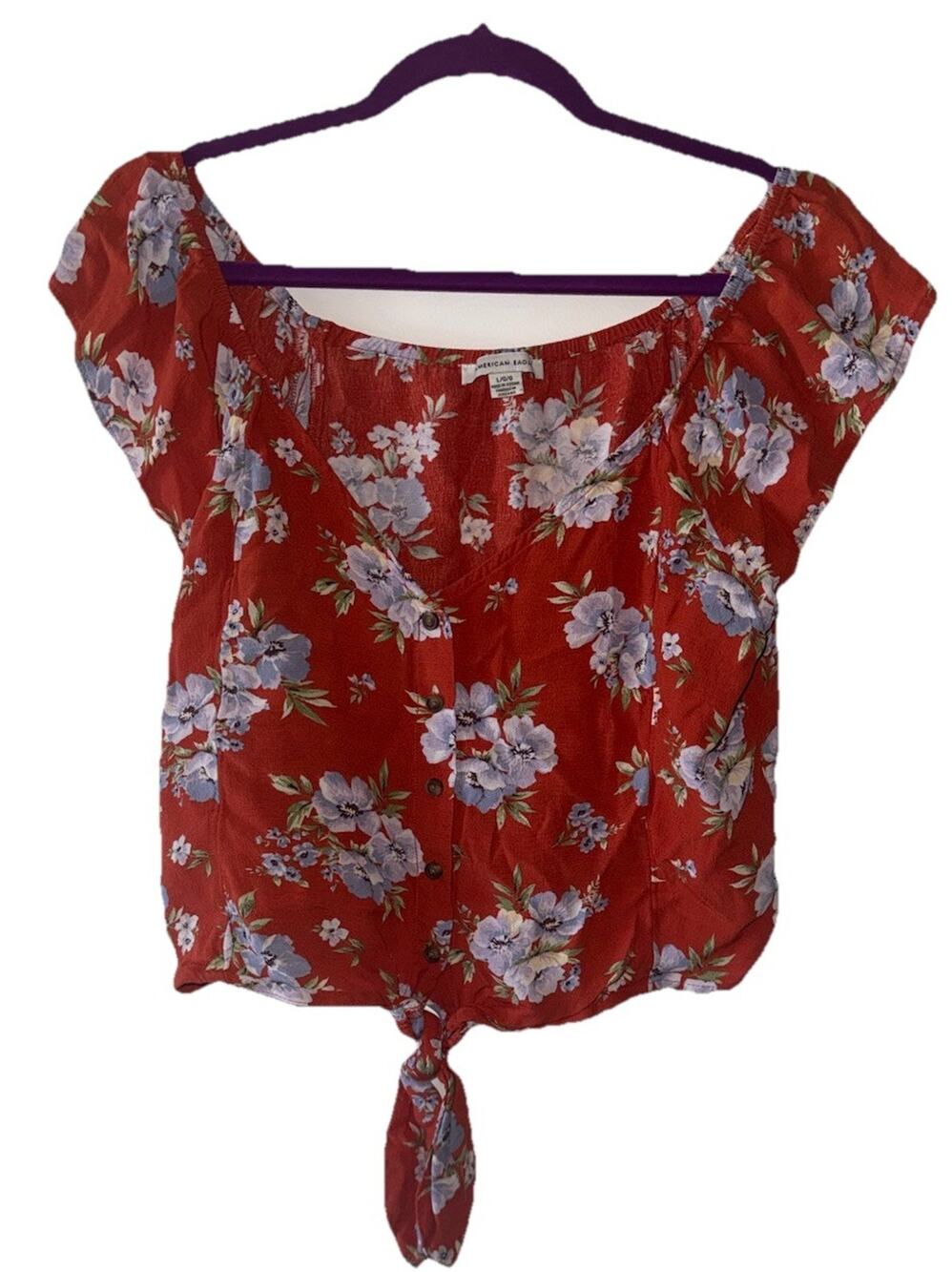 American Eagle Off The Shoulder Blouse Shirt Size L Floral Pattern